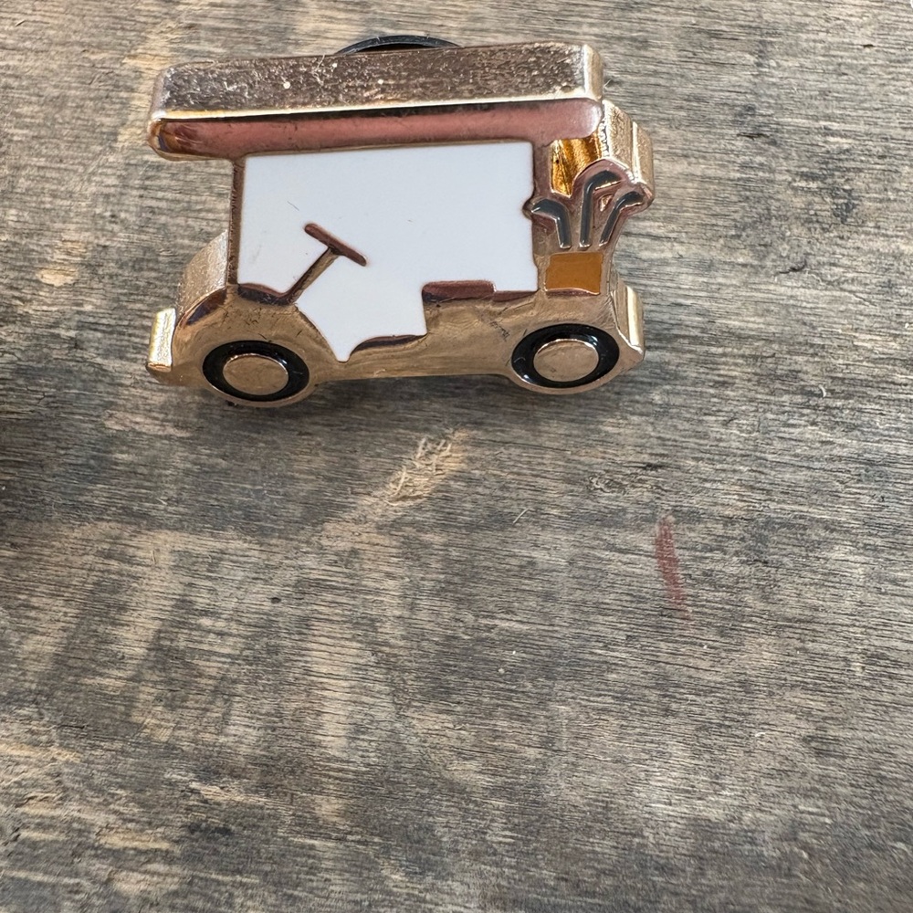 Gold and White Golf Cart Brooch